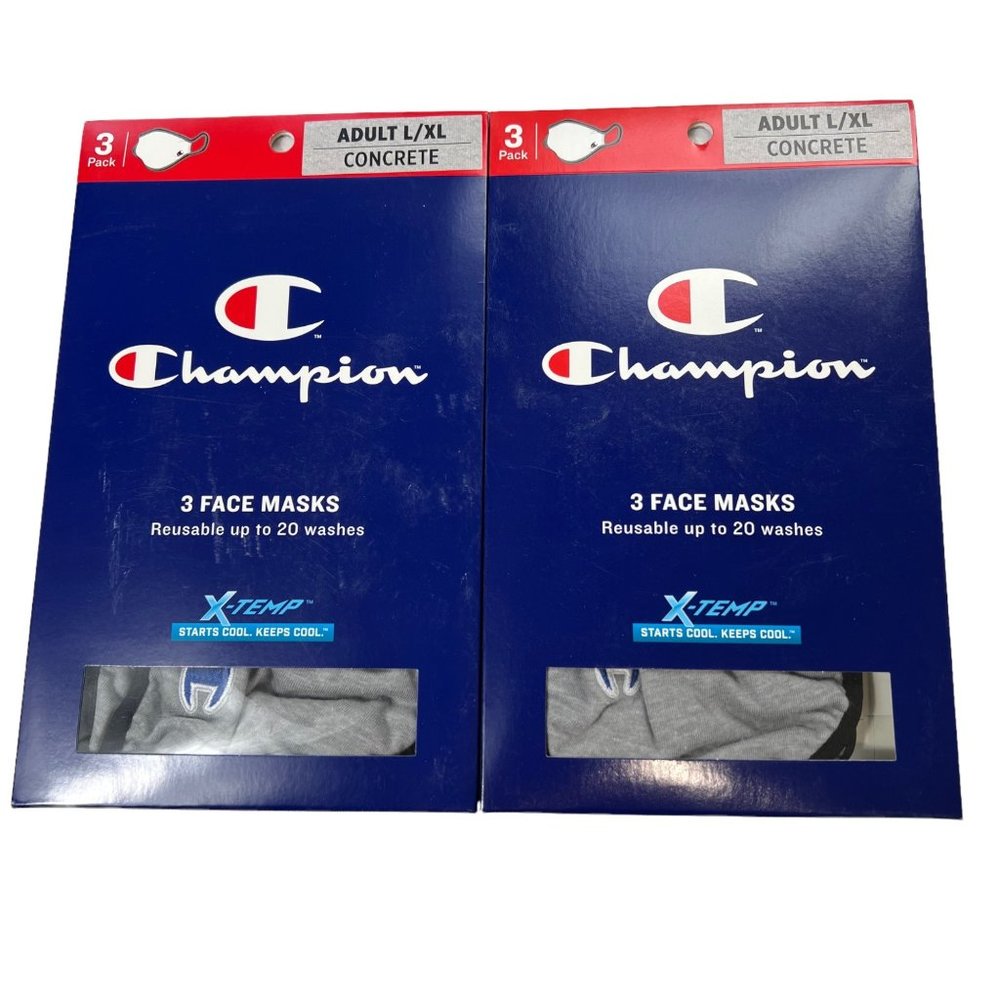 Champion 6‎ Adult Face Masks 2 Boxes Of 3 Concrete L/XL Reusable